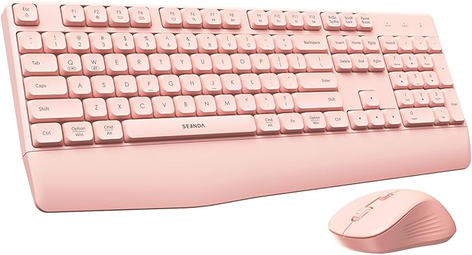 seenda Wireless Bluetooth Keyboard and Mouse Combo, COE200 Ergonomic Wireless Keyboard Mouse with Wrist Rest, Multi-Device Connection, Full-Size, Compatible for Computer/Laptop/Mac/MacBook, Pink