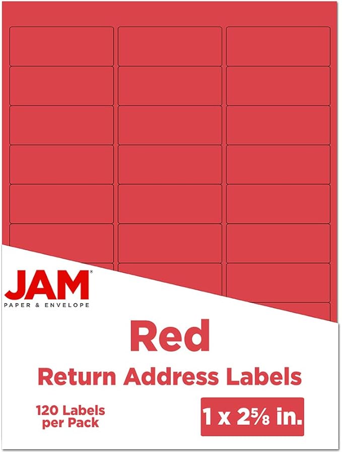 JAM PAPER Return Address Labels - Standard Mailing - 1 x 2 5/8 - Red - 120 Shipping Labels/Pack