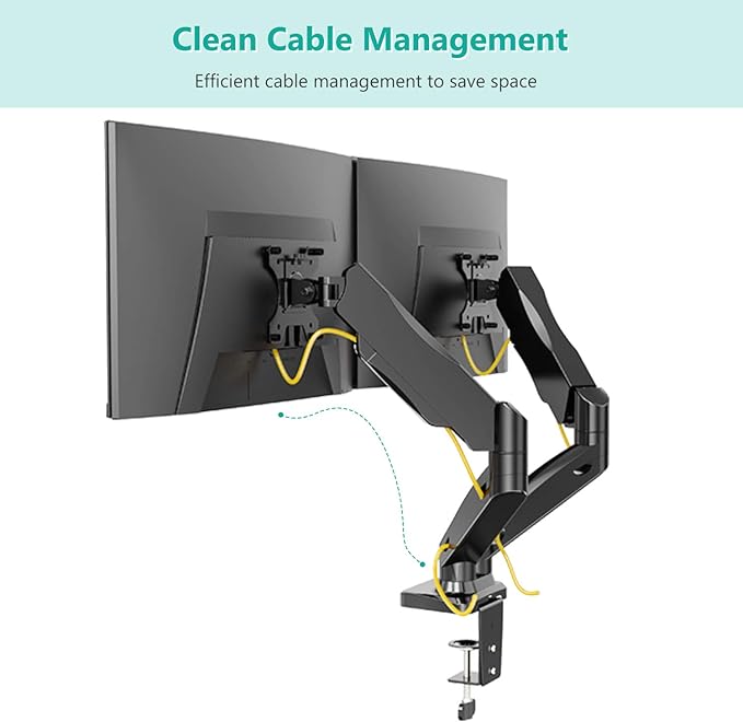 WALI Dual Monitor Stand for 17-32 inch Screens, Dual Monitor Arms for 2 Monitors Holds up to 19.8 lbs, Adjustable Gas Spring Dual Monitors Mount, VESA 75x75/100x100mm (GSMP002), Black