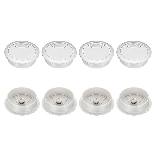 PATIKIL 53mm Desk Grommet, 8pcs Desk Cord Hole Cover Desk Cable Hole Grommet Cover Sturdy ABS Plastic Round for Cables Cabinets Desktop Equipment Wiring Organizing,Elasticity, Silver