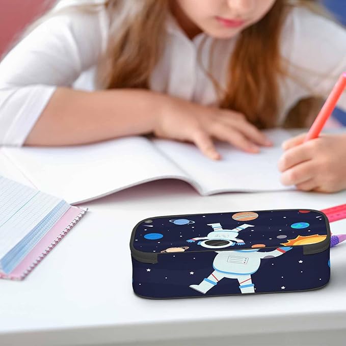 Astronaut Pencil Case Organizer Cartoon Starry Sky Planets Solar System Stationery Box Makeup Box School Supply for Boy Girl Men Women