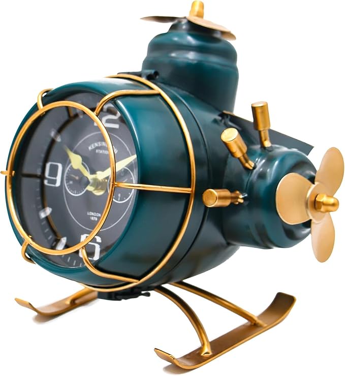 YOUKI Airplane Desk Clocks,Tabletop Decor,Airplane Gifts for Men,Industrial Decor,Shelf Clock for Bedroom Office,Silent No Ticking,Battery Operated,Green,8.6 x 8.4 x 7.5 inches