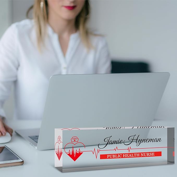Desk Name Plate Personalized, Custom Name Plate for Desk, Acrylic Desktop Accessories, Office Gift & Decor for Women Men, Teacher Nurse Boss Employee Appreciation Gifts