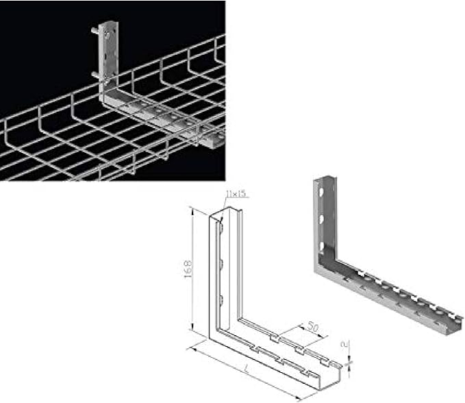 Kable Kontrol L Type Bracket – 6” Width - Wire Mesh Tray Cable Management Rack Cords Organizer Cable Basket, Zinc Plated Steel NEC Approved for Network, Fiber Optic, Cabling Accessory