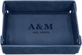 Engraved PU Leather Valet Tray for Couples – Personalized Catchall with Custom Name – Organizer for Keys, Wallet, Jewelry – Romantic Gift – Blue