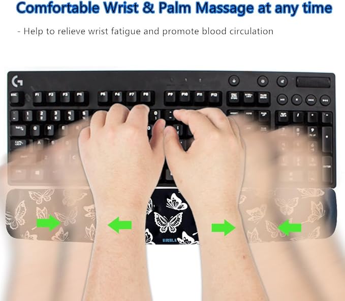 BRILA Keyboard Wrist Rest Support Cushion Pad for Computer, Laptop, Office Work, PC Gaming - Memory Foam Gel with Massage Holes Design - Non-Slip Easy Typing Wrist Pain Relief