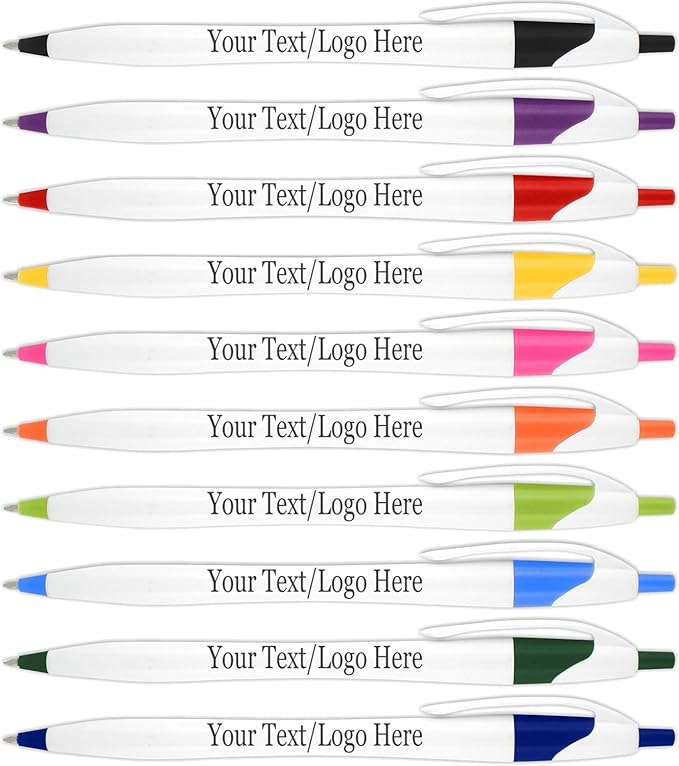 SyPen Personalized Pens With your Custom Logo or Text-1000 Pack Bulk-for Businesses, Parties, and Events, Custom Printed Slim Ballpoint Click Pens, Assorted Trim Colors, Black Ink