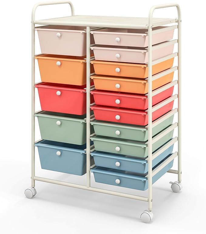 ARLIME 15-Drawer Storage Cart, 15 Drawer Trolley, Rolling Organizer Cart, Scrapbook Paper Organizer, Suitable for Office and School, Rolling Office Storage Tools