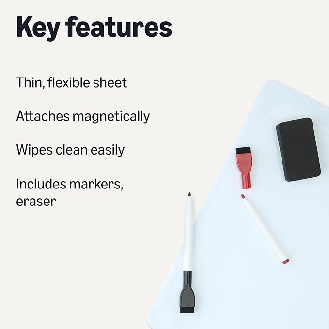 Amazon Basics Magnetic Whiteboard, Dry-Erase Board for Fridge with 2 Markers and Eraser, Sheet 20" x 13"