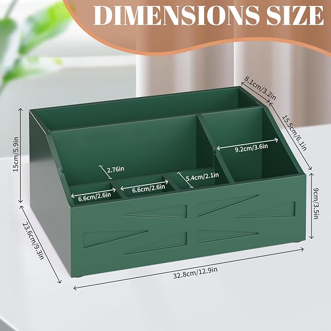 Wood Mail Organizer Countertop,Farmhouse Desk and Kitchen Countertop Storage, Letter Sorter, Desk Mail and Bill Organizer, Desktop File and Paper Holder (Green)