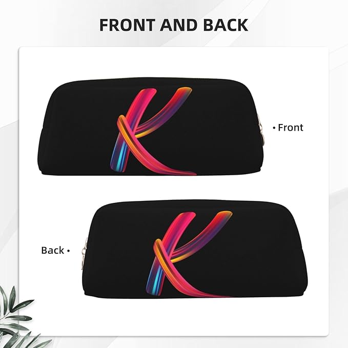 Cute Initial Pencil Case for Kids Simple Leather Pencil Pouch for Boys Girls Letter Design Pencil Box Pen Bag Pencil Pouch Office Stationery Organizer, Rainbow Letter K