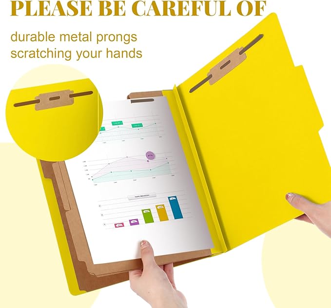 Skyygemm 72 Pcs Classification Folders Letter Size, 3 Divider Pressboard File Folder with Fasteners, Expanding File Organizer Bulk for Teachers, Clergy, Office, Church, Christmas Donations (Yellow)