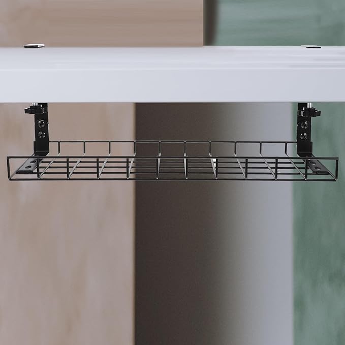 Under Desk Cable Management Tray, Cable Storage Rack Wire Cord Organizer, No-Drill Black 500Mm Holder for Office Desk Power Strip Organization