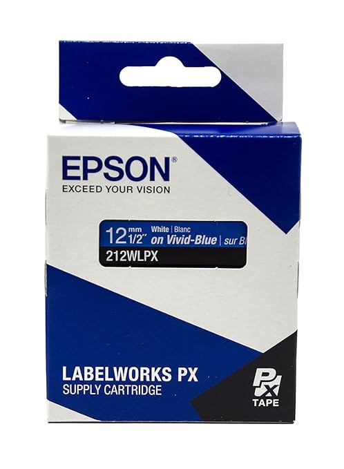 Epson LABELWORKS 212WLPX Genuine PET (Polyester) Tape Cartridge - White on Blue Label Maker Tape - 1/2" (12MM) Wide, 30'
