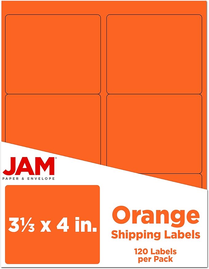 JAM PAPER Shipping Address Labels - Large - 3 1/3 x 4 - Orange - 120/Pack