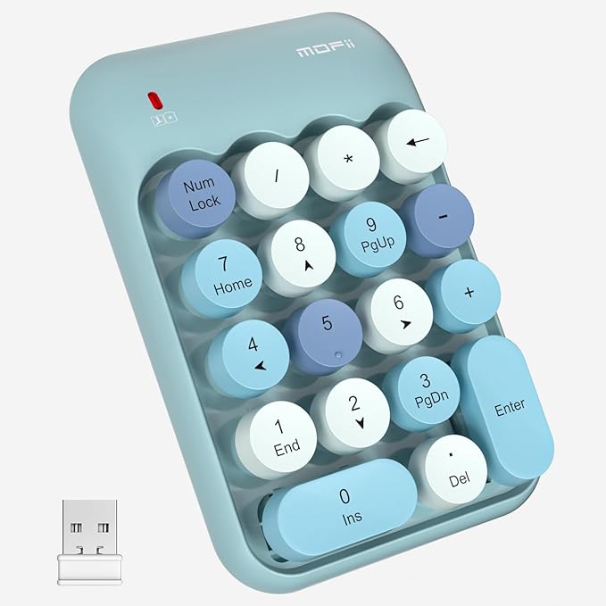 MOFII Wireless Number Pads - Blue Numeric Keypad 18 Keys USB 2.4G Round Keycap Colorful Extensions Keypads, Financial Accounting Portable Numpad 10 Key for Laptop/PC/Notebook/Surface Pro