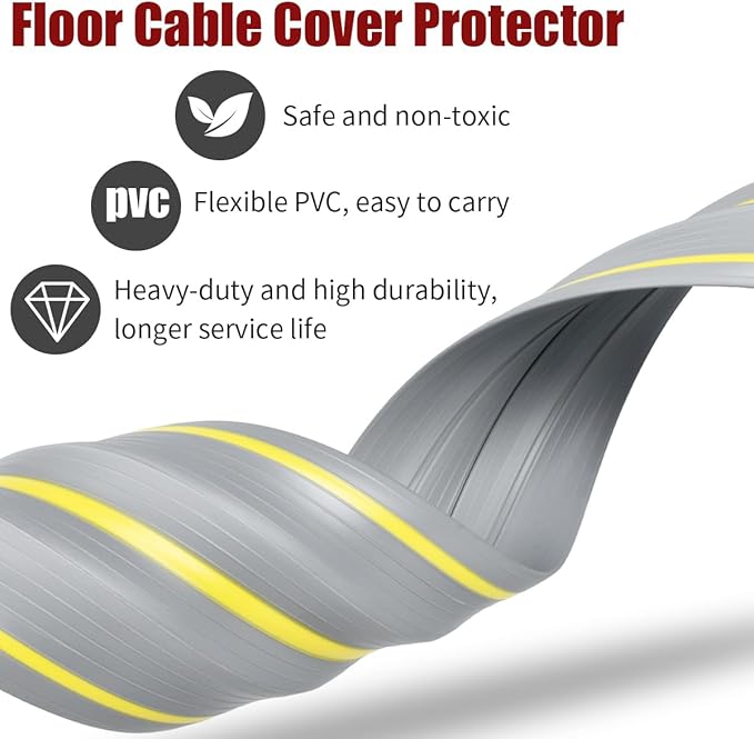 Floor Cord Cover 10 ft, Extension Cord Covers for Wires on Floor, Outdoor Cable Cover Protector Heavy Duty PVC Duct Cord Hider Floor 3 Channels Cable Management, Gray