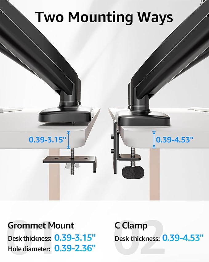 MOUNTUP Dual Monitor Stand for Desk, Monitor Arms for 2 Monitors 32 27 24 22 Inches, Height Adjustable Double Monitor Mount, VESA Mount with C-Clamp & Grommet Base, Holds 4.4-17.6lbs, Black