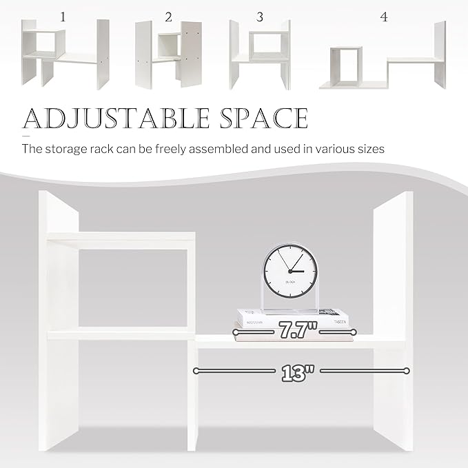 Jerry & Maggie - Desktop Organizer Office Storage Rack Adjustable Wood Display Shelf | Birthday Gifts - Toy - Home Decor | - Free Style Rotation Display - True Natural Stand Shelf (White)