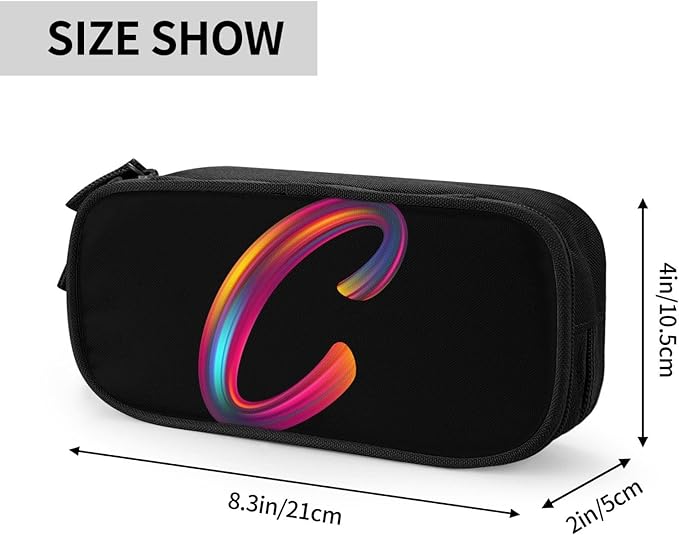 Cute Initial Pencil Case for Kids Students, Large Capacity Pencil Pouch for Boys Girls, Letter Design Pencil Box Pen Bag Office Stationery Organizer, Rainbow Letter C