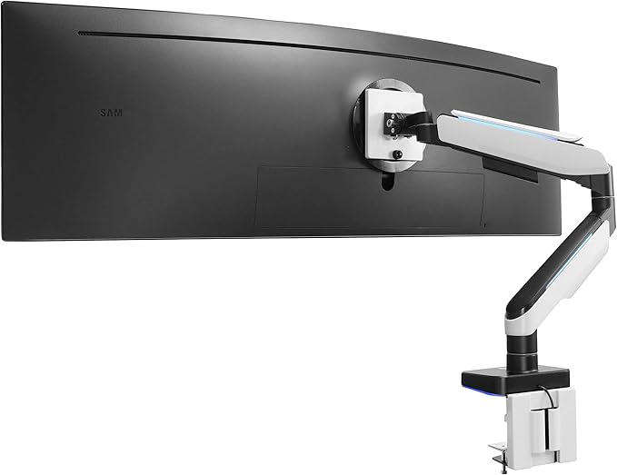 Mount-It! Heavy-Duty Ultrawide Monitor Arm up to 49" / 44 lb for Samsung Odyssey G9, 75x75 and 100x100 VESA Desk Mount for Widescreen Curved Monitors, Gas Spring, RGB Lights, Clamp and Grommet