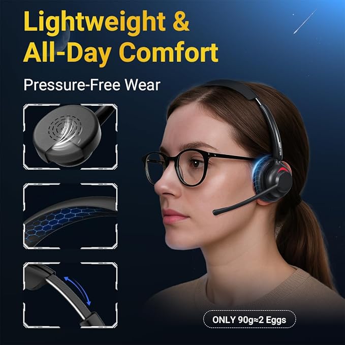 Blucalm Business V5.4 Wireless Headset with Charging Base, Computer Headset with Mic & 2.4 G USB Dongle for PC/Phone Work, Wireless Headphones with Noise-Cancelling Mic for Office, WFH, Teams, Zoom
