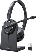 LEVN Wireless Headset, Wireless Headset with Mic for Work, (Noise Cancelling & Mute Button), Bluetooth Headset with Microphone from Home/Office/PC/Call Center/Computer/Laptop/Teams/Zoom (Black)