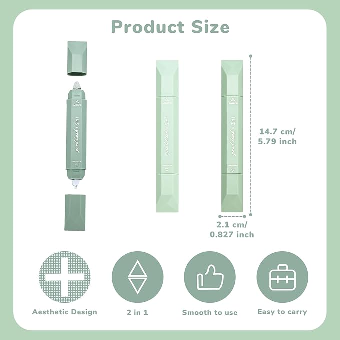 Temiary 4 Pcs 2 in 1 White Correction Tape and Double Sided Roller Set, Aesthetic Smooth Pull Out Tapes with Adhesive Glue Tape Roller Runner for School Office Supplies (Green)