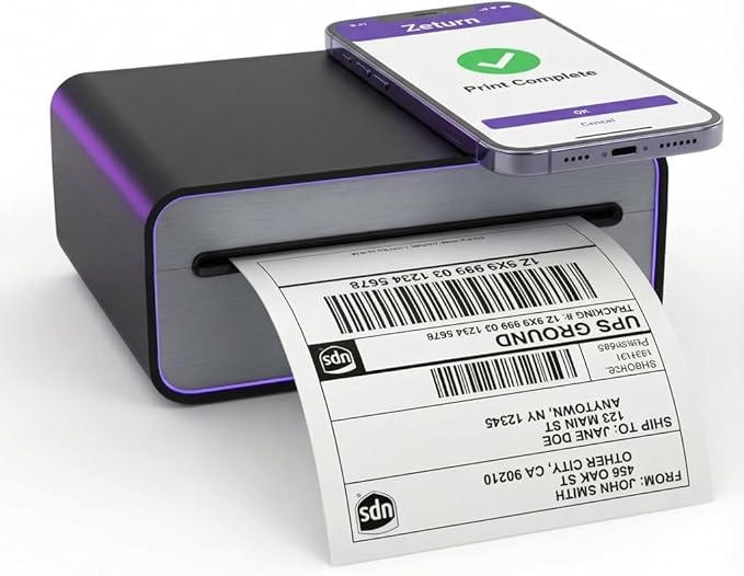4x6 Thermal Shipping Label Printer - Wireless Bluetooth, Rechargeable Battery, No Ink Needed - for iPhone, Android, Home