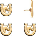 Horse and Horseshoe Pins - Gold Horse Map Pins for Cork Boards, Maps, or Lapel Use - Designed in USA - Set of 4