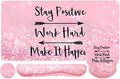 4-in-1 Gaming Mouse Pad Wrist Support Set，Desk Pad + Mouse Pad with Wrist Rest + Keyboard Wrist Rest + Coaster, Ergonomic Design for Home Office Study Game - Pink Stay Positive