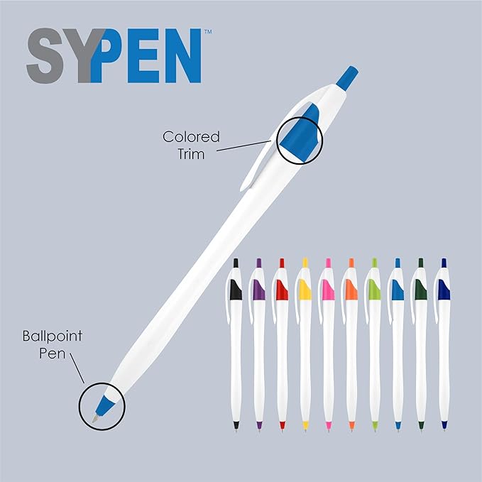 SyPen Personalized Pens With your Custom Logo or Text-500 Pack Bulk-for Businesses, Parties, and Events, Custom Printed Slim Ballpoint Click Pens, Pink Trim Color, Black Ink