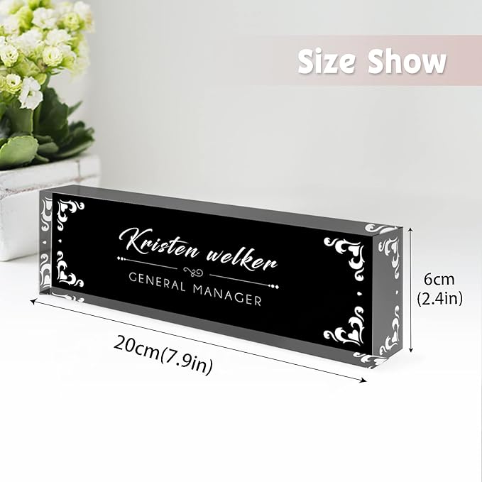 Desk Name Plate Personalized, Custom Name Plates for Desks, Office Desk Decor, Unique Clear Acrylic Glass Block, Personalized Office Gifts for Women Men Boss Teachers Coworkers Appreciation Gifts