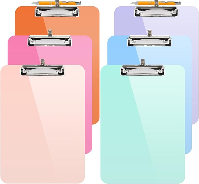 Sooez Plastic Clipboard with Pen Holder, [10% Thicker] Clip Boards 8.5x11 with Low Profile Clip, Cute Hanging Clipboard, Standard Letter Size A4 for Women Teacher, Office & School Supplies