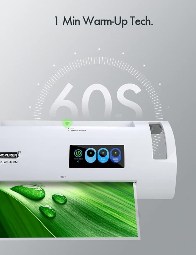 Laminator Machine, SINOPUREN Laminating Machine, Thermal Lamination 9-inch Quick 1min Warm-up JamFree-Tech Personal Lamination Work with 3mil 4mil 5mil Pouches, School/Office/Home use, White