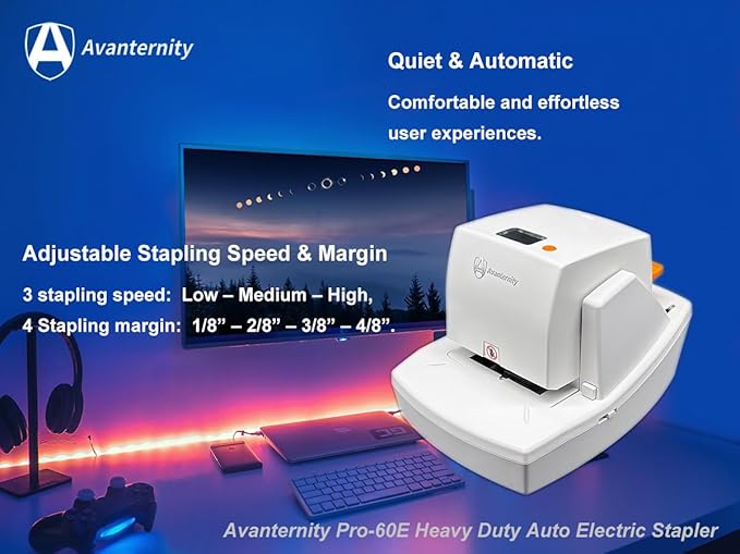 Avanternity's Pro-60E Heavy Duty Auto Electric Stapler (Value Kit + Extra 1 Staple Cartridge Pack) - Secured 60 Sheet Capacity, Includes 35,000 Staples