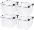 IRIS USA File Box WeatherPro File Organizer Plastic File Box for Letter/Legal File, Water Resistant Document Box, Durable Lid, Seal w/Secure Latching Buckles, Stackable, Nestable, Clear 32 Qt. 4Pack