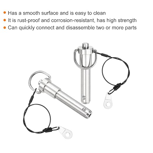 uxcell Ring Quick Release Pin, 1/2" x2-1/2 304 Stainless Steel Ball Lock Pin Push-Button Ring Handle Locking Pin with Wire for Audio Bimini Top Marine, Silver