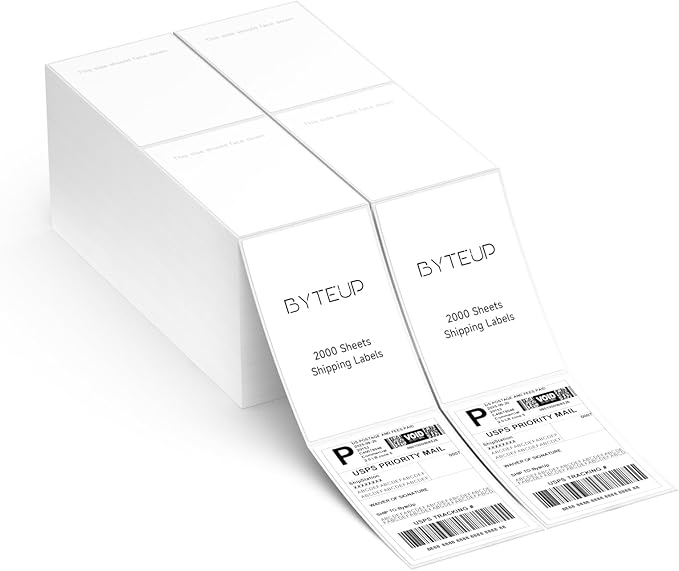 4x6 Direct Thermal Labels for Shipping, 2000 Sheets per Stack,2Stacks. Commercial Grade Permanent Adhesive, Compatible with Thermal Printers for Packages and Mail,Doesn't Compatible with Dymo