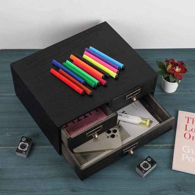 Wooden Storage Box Apothecary Drawers Vintage Wooden Box Wood Desktop Organizer Countertop Drawers Library Card Catalog Cabinet Apothecary Cabinet（BLACK 03）