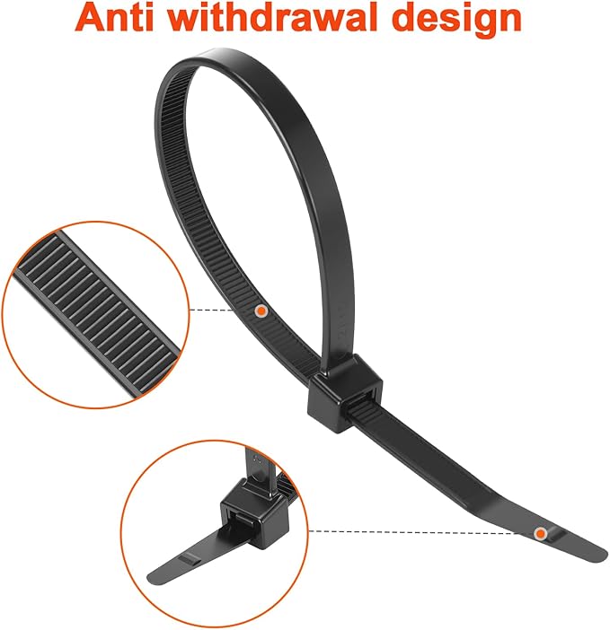 Zip Ties Heavy Duty 12 inch 200 LBS Tensile Strength Cable Ties ，Extra Large Wire Ties Adjustable Nylon Tie Wraps for Indoor Outdoor Patented Design（100 Pack Black）