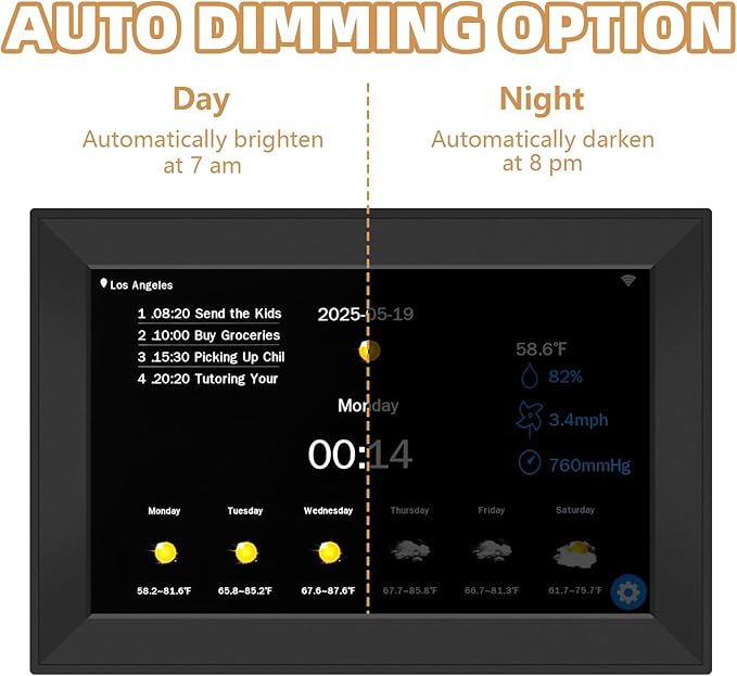 Smart Digital WiFi Clock, 10.1" Inch Touch Screen Auto Time and Date Sync, 7-Day Weather, 64 Custom Alarms & Schedules,2026 Calendar No App Required