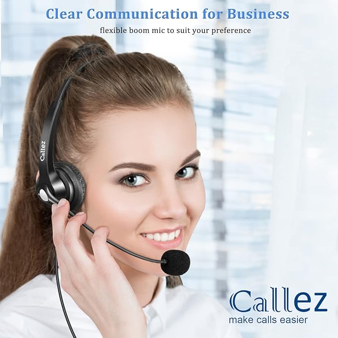 Callez USB Headset with Noise Cancelling Mic & Mute Controls, Mono Computer Headphones for Laptop PC Skype Zoom Webinar Business Call Center Home Office, Clear Chat, Super Lightweight (C500U3)