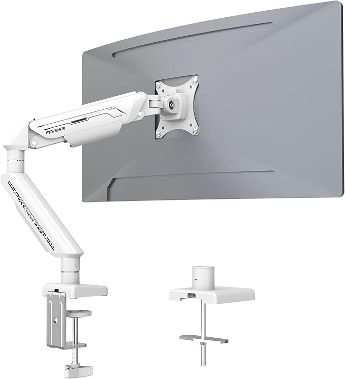Monitor Arm for 17-35" Screens up to 24.2 lbs, Ergonomic Gas Spring Monitor Stand with Height Adjust, Tilt, Swivel & Cable Management, VESA Desk Mount with 2 Types of Installation, White
