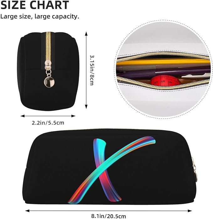 Cute Initial Pencil Case for Kids Simple Leather Pencil Pouch for Boys Girls Letter Design Pencil Box Pen Bag Pencil Pouch Office Stationery Organizer, Rainbow Letter X