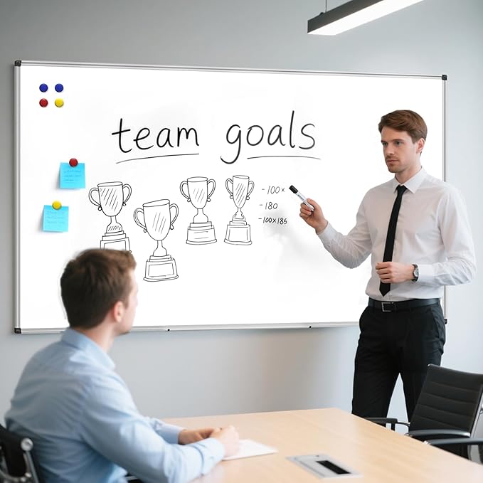 Magnetic Dry Erase Whiteboard - 40 x 72 Inch White Board - Large Wall-Mounted Board with Silver Aluminum Frame, 1 Magnetic Eraser, 2 Pens, Detachable Marker Tray, 6 Magnets