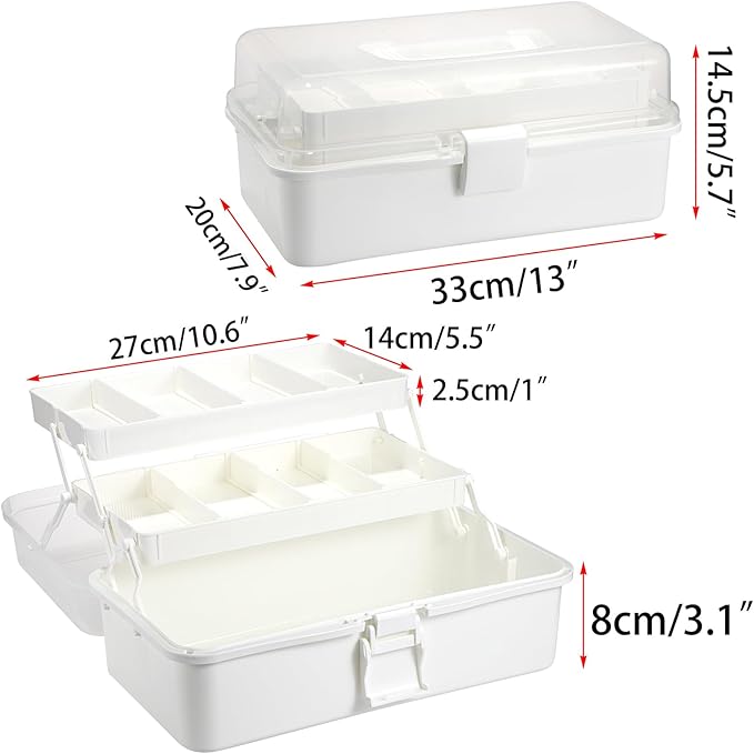 BTSKY 3-Layer Plastic Dividing Storage Box Craft Organizer with Adjustable Spacers Portable Handled Art Supply Multipurpose Home Utility Box for Medicine, Sewing