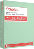 Staples Pastel Recycled Color Copy Paper - 20 lbs, Green, 8.5" x 11", 500 Sheets, Acid-Free, Eco-Friendly Printer Paper