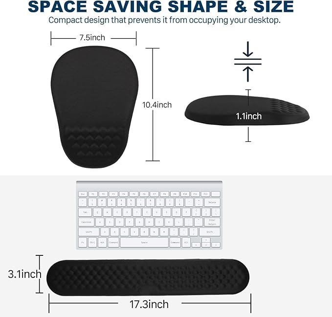 Ergonomic Mouse Pad and Keyboard Wrist Rest with Massage Design, Space-Saving Mouse Pad Wrist Support, Memory Foam Wrist Rest with Non-Slip PU Base for Computer Desk, Black