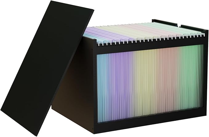 Black Bamboo & Acrylic File Box with Removable Lid, Letter/Legal Size, Hanging Folders, Dustproof, Home Office Storage